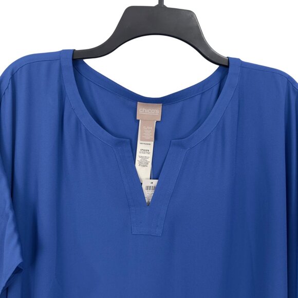 Chicos Blue Flowy V-Neck Tunic Top With Side Split Hem Design Size S/M - Picture 3 of 11